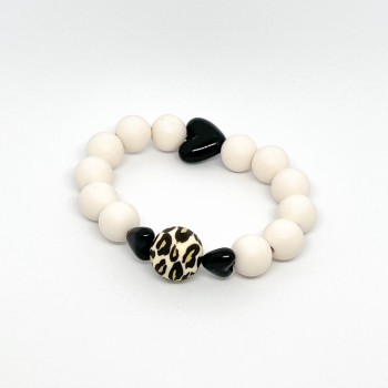 Bracelet femme - COEURS & GRAOU- ECRU ET NOIR - UN2CROIX