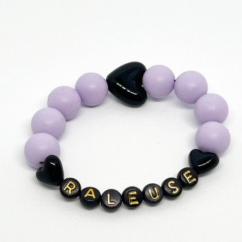 Bracelet - COEUR NOIR  & MAUVE - "RALEUSE"