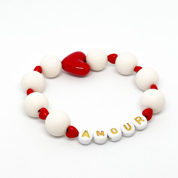 Bracelet femme - COEUR ROUGE- ECRU ET MINIS ROUGES - UN2CROIX