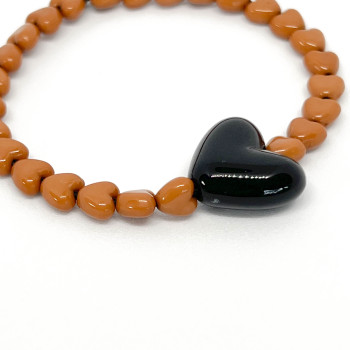 Bracelet femme - MINI COEURS BRUNS & MAXI COEUR NOIR - UN2CROIX