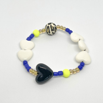 Bracelet femme - COEURS ECRUS ET PERLES BLEUES & FLUO - UN2CROIX