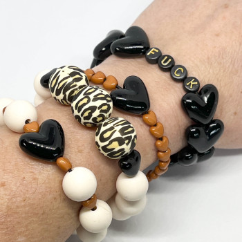 ENSEMBLE DE 4 BRACELETS FEMME -  "MANCHETTE" -  NOIRS & GRAOU