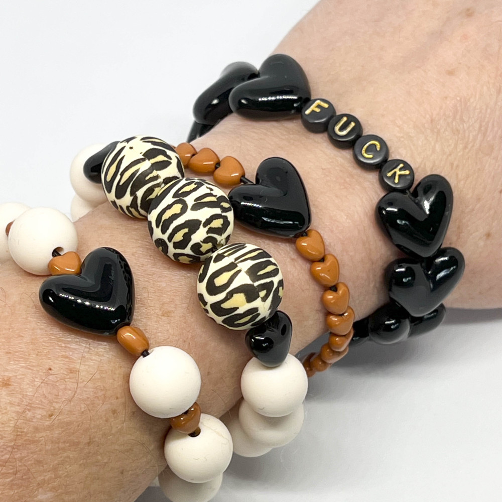 ENSEMBLE DE 4 BRACELETS FEMME -  "MANCHETTE" -  NOIRS & GRAOU