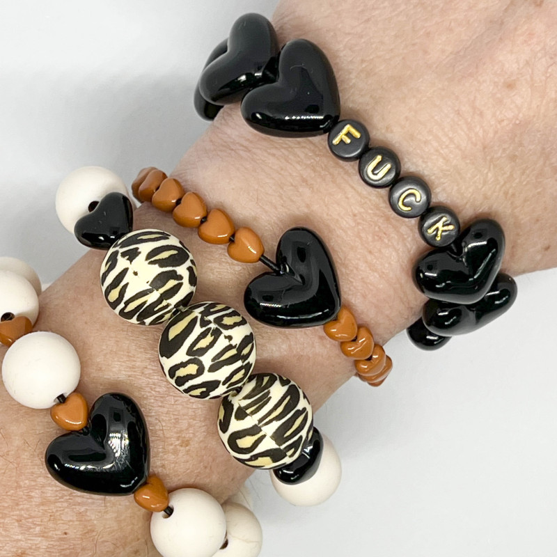 ENSEMBLE DE 4 BRACELETS FEMME -  "MANCHETTE" -  NOIRS & GRAOU
