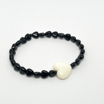 Bracelet femme - MINI COEURS NOIRS & MAXI COEUR ECRU - UN2CROIX