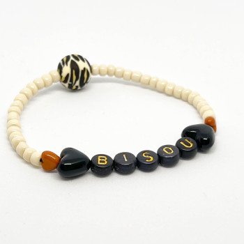 Bracelet femme - PERLES DE VERRE ECRU & GRAOU - message personnalisable- UN2CROIX