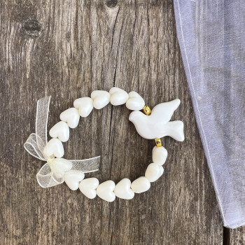 BRACELET ENFANT - COEURS & COLOMBE - ECRU