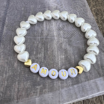 BRACELET ENFANT - COEURS ECRU NACRÉ