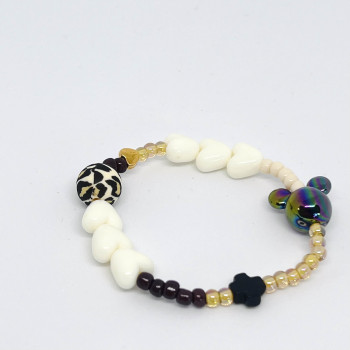 Bracelet femme - COEURS ECRU & PERLES DE VERRE - UN2CROIX