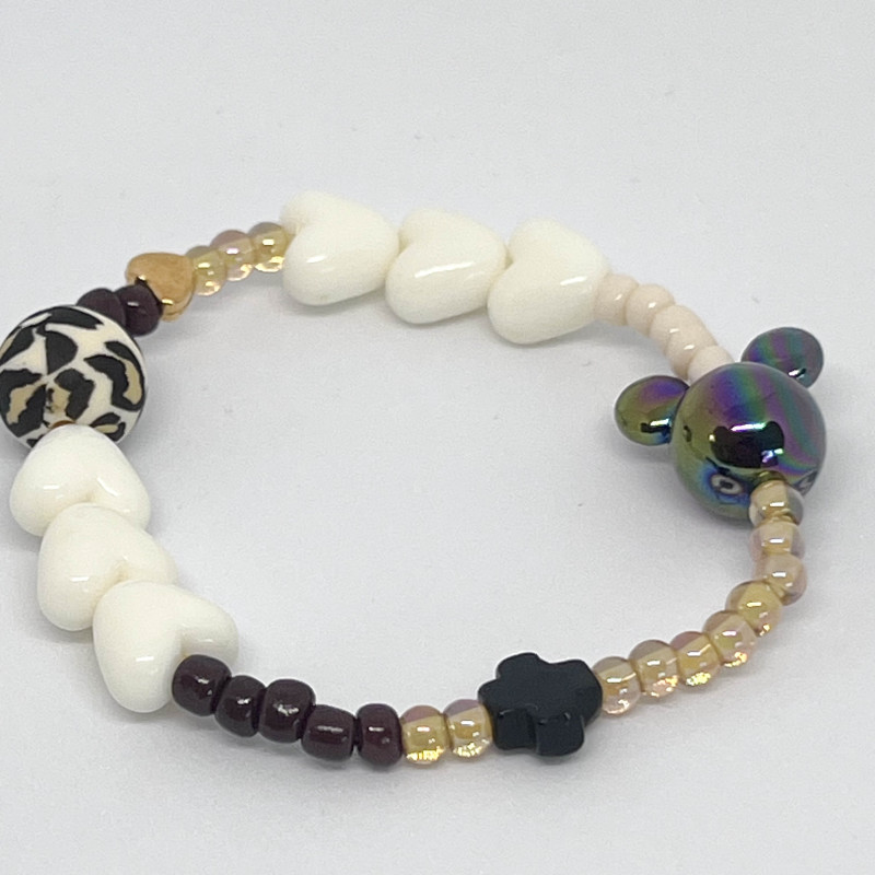 Bracelet femme - COEURS ECRU & PERLES DE VERRE - UN2CROIX
