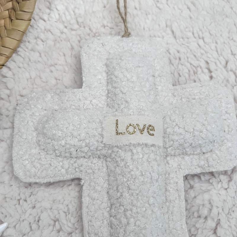 CROIX EX-VOTO TISSU - bouclette ecru - UN2CROIX