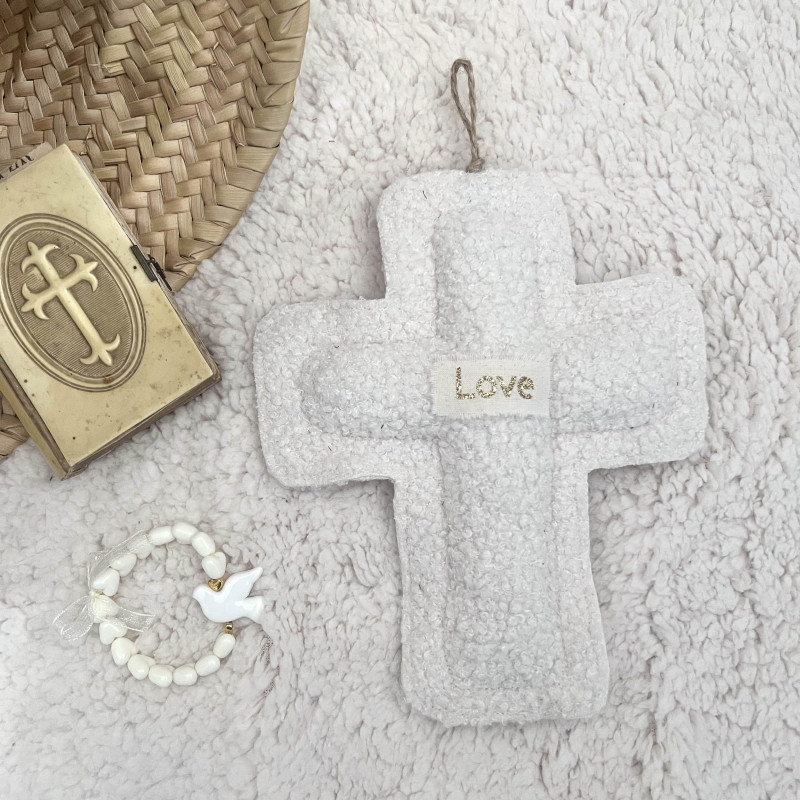 CROIX EX-VOTO TISSU - bouclette ecru - UN2CROIX