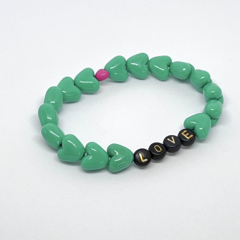 Bracelet - COEURS verts & rose - (message personnalisable)