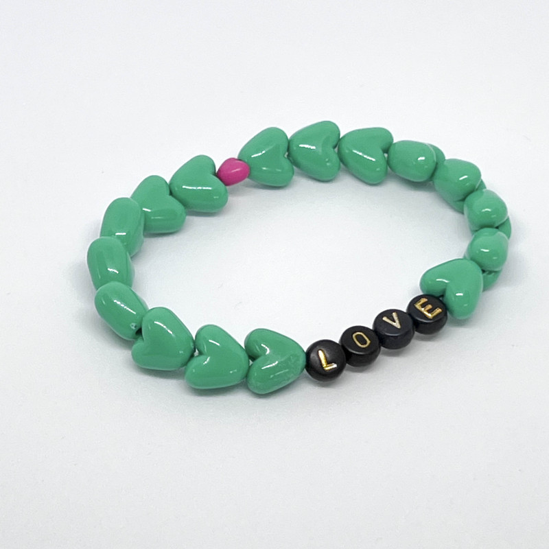 Bracelet - COEURS verts & rose - (message personnalisable)