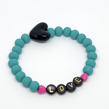 Bracelet UN2CROIX - vert d'eau & rose - (message personnalisable)