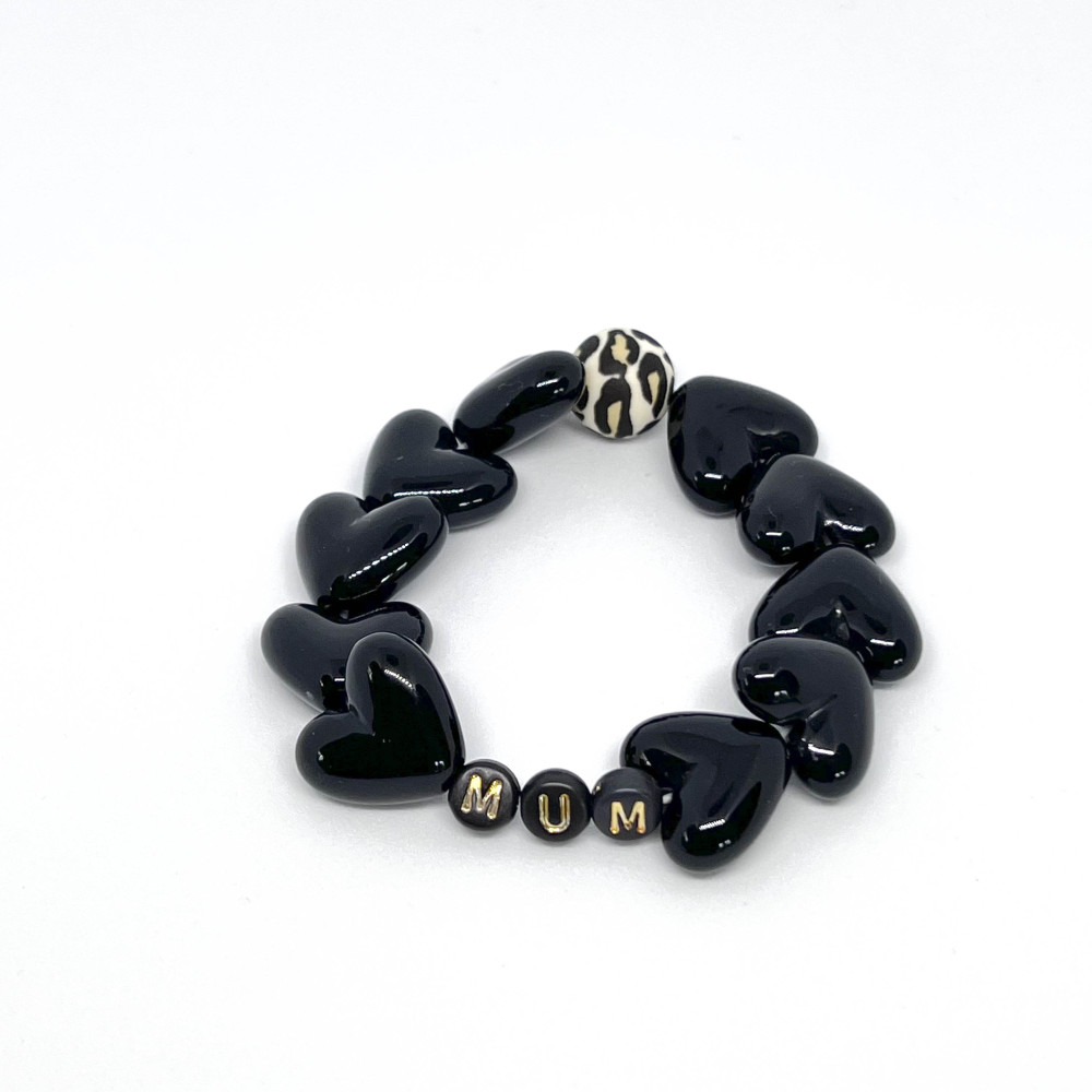 Bracelet - COEURS NOIRS - "MUM" (message personnalisable)