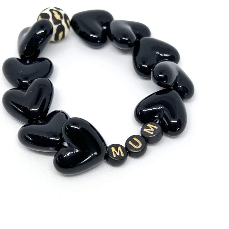 Bracelet - COEURS NOIRS - "MUM" (message personnalisable)
