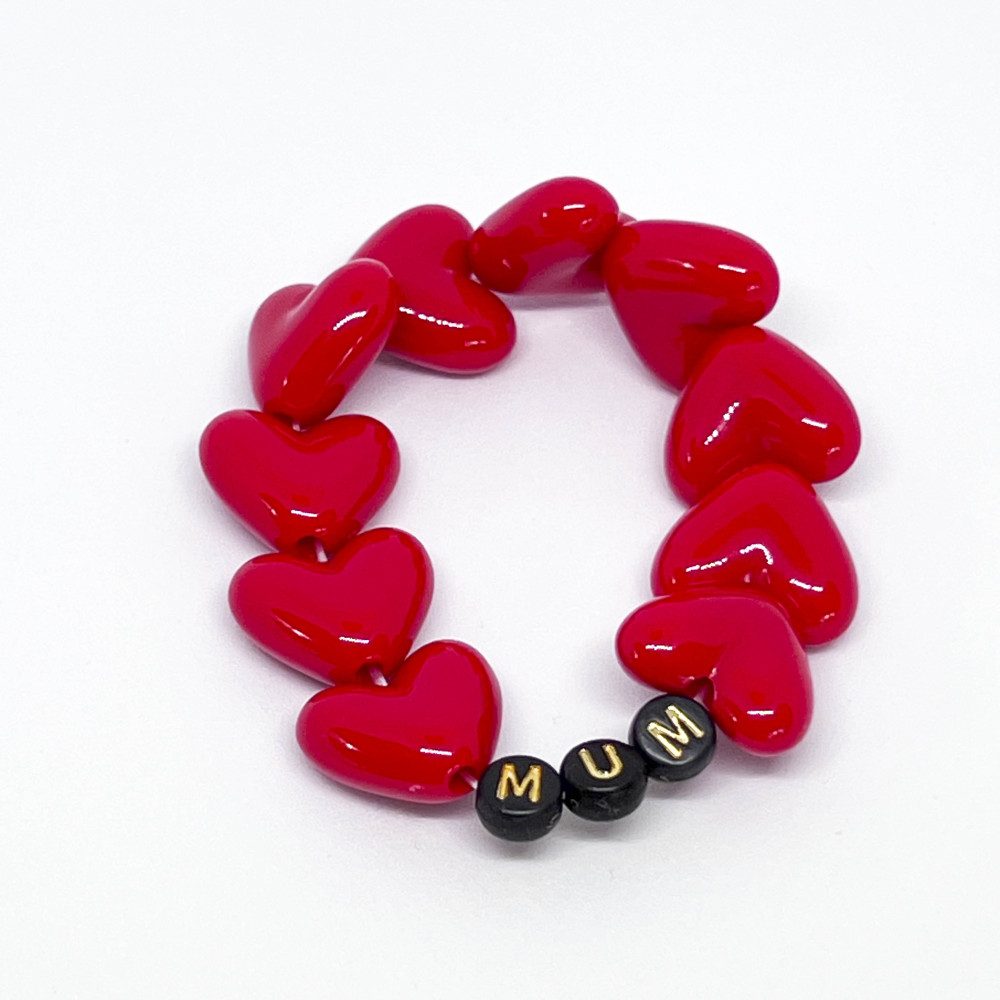 Bracelet - COEURS ROUGES - "MUM" - (message personnalisable)