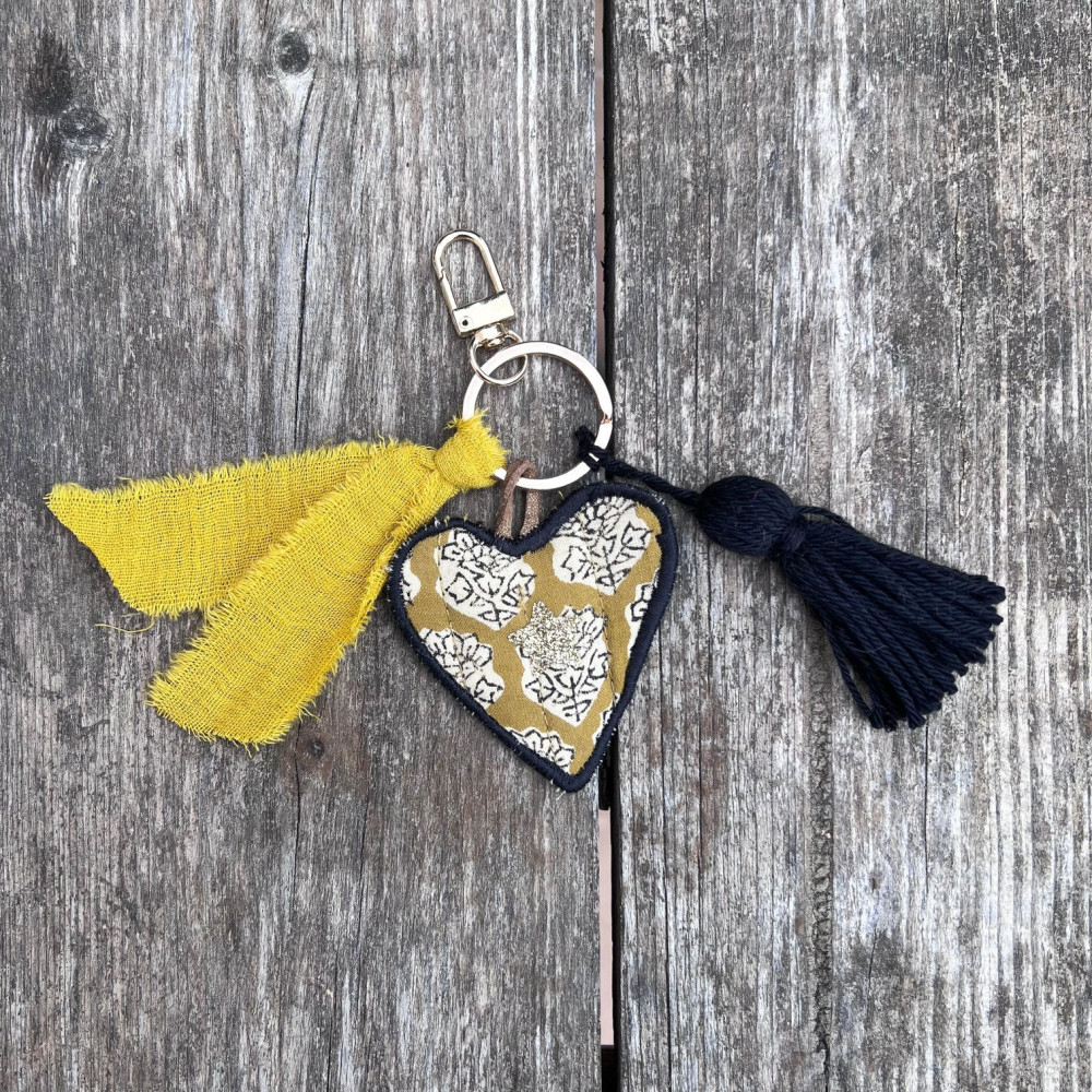 PORTE CLEFS - BLOCK PRINT NOIR & JAUNE - personnalisable