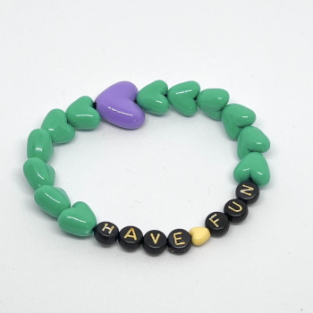 Bracelet - COEURS VERTS & VIOLET - message personnalisable