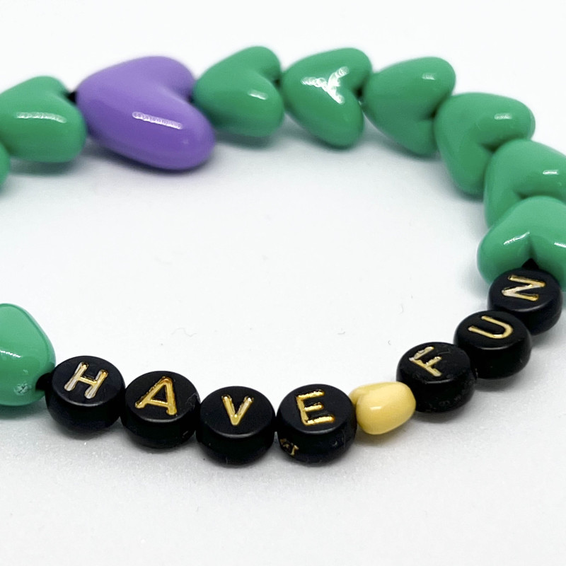 Bracelet - COEURS VERTS & VIOLET - message personnalisable