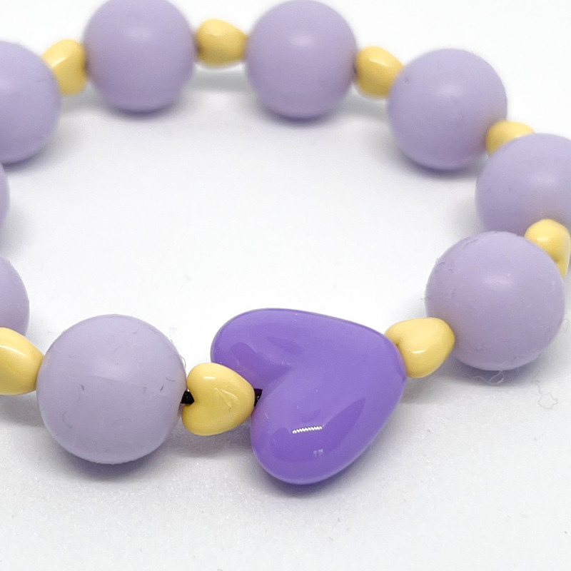 Bracelet - MAUVE & MINIS COEURS JAUNES