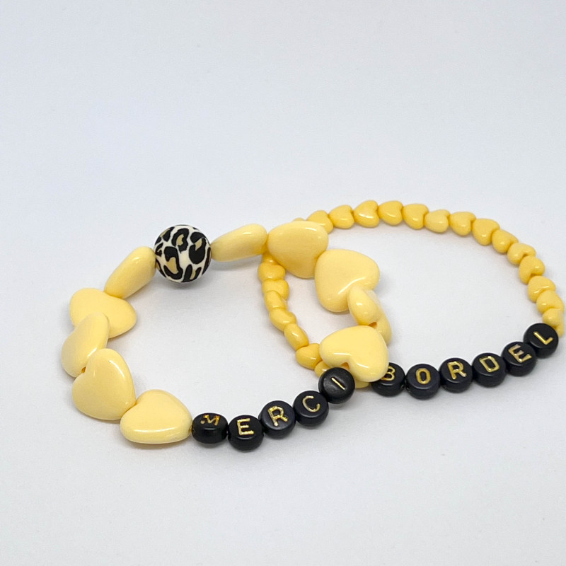 Bracelet de cheville - MINI COEURS JAUNES - (message personnalisable)