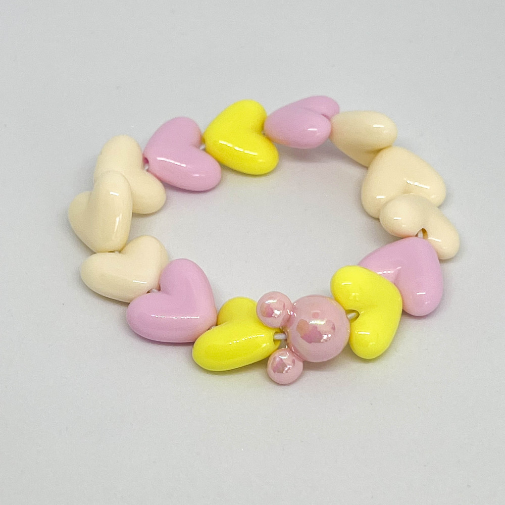 Bracelet femme - MAXI COEUR roses, jaunes et ecrus