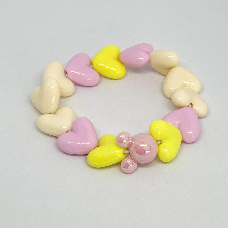Bracelet femme - MAXI COEUR roses, jaunes et ecrus