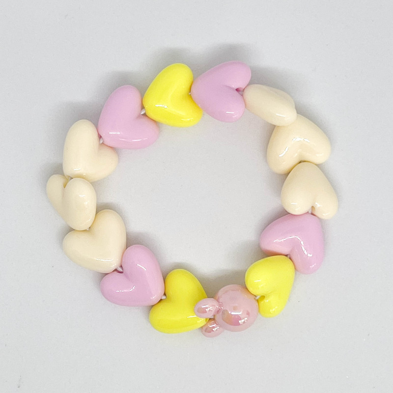 Bracelet femme - MAXI COEUR roses, jaunes et ecrus