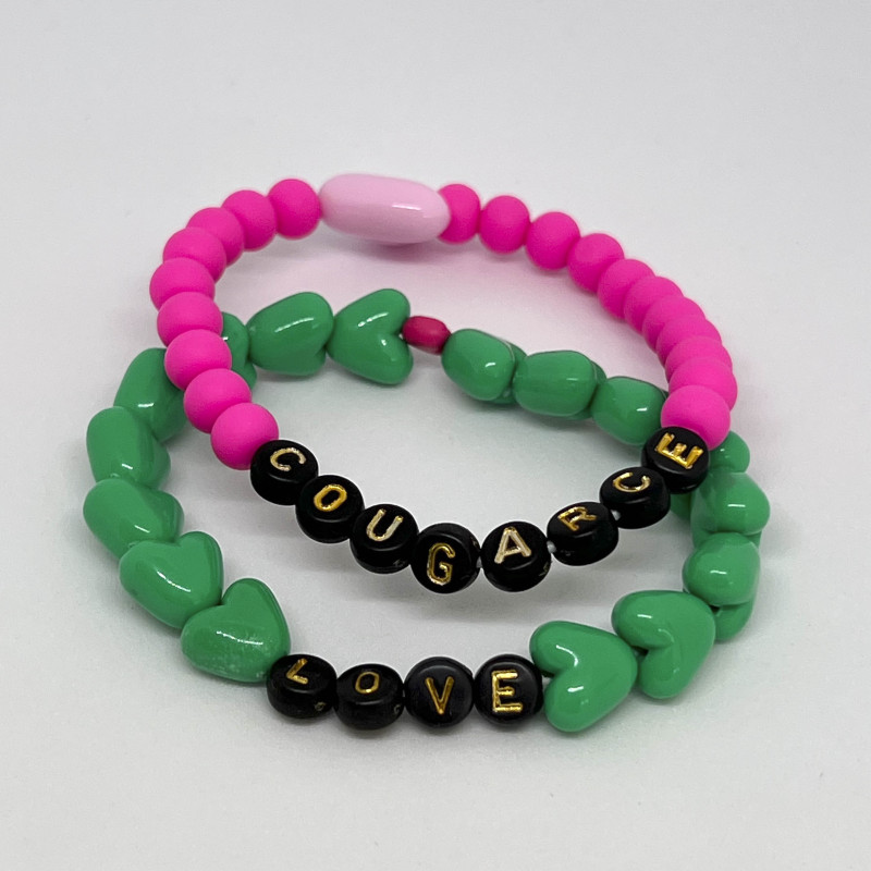Bracelet femme - PERLES ROSES FLUO - message personnalisable