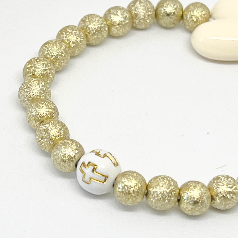 BRACELET DE CEREMONIE - MAXI COEUR ECRU & PERLES OR