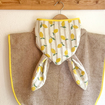PONCHO DE BAIN – gaze de coton CITRONS DOLCE VITA– Doux, pratique et fabriqué en France