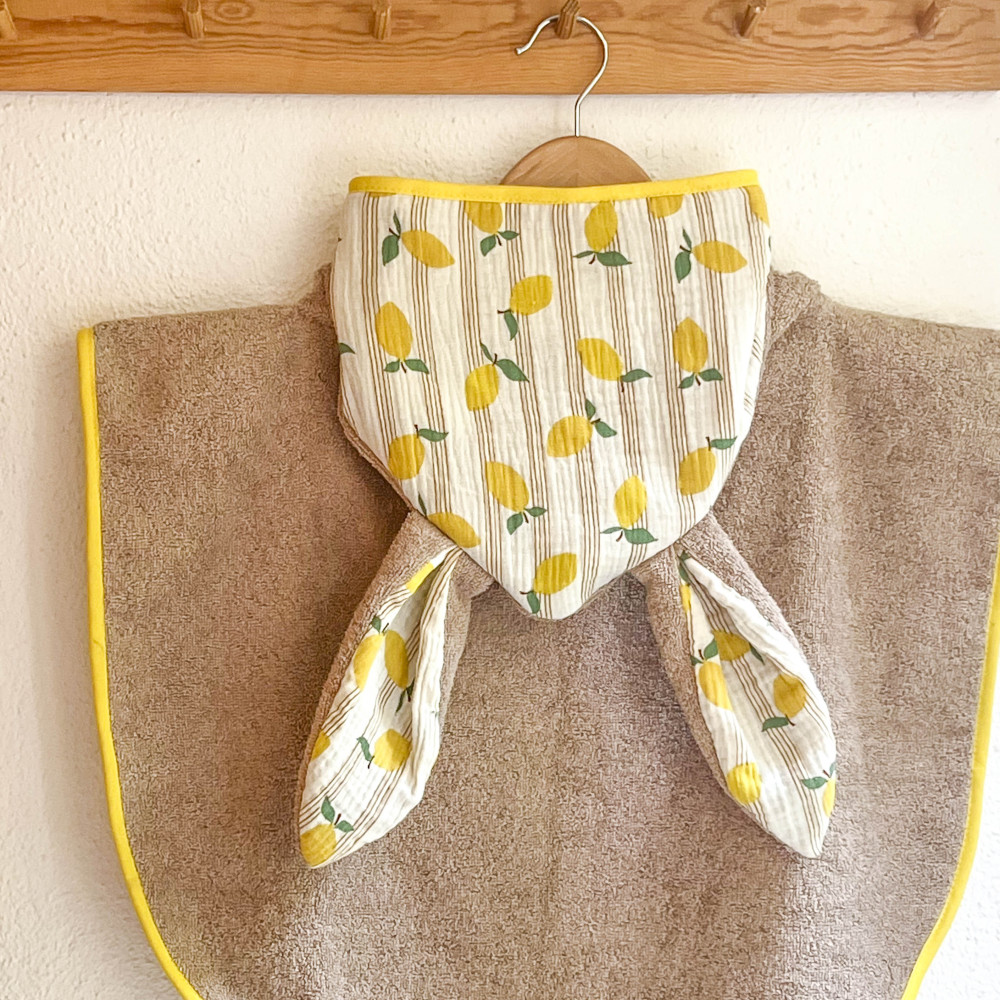 PONCHO DE BAIN – gaze de coton CITRONS DOLCE VITA– Doux, pratique et fabriqué en France