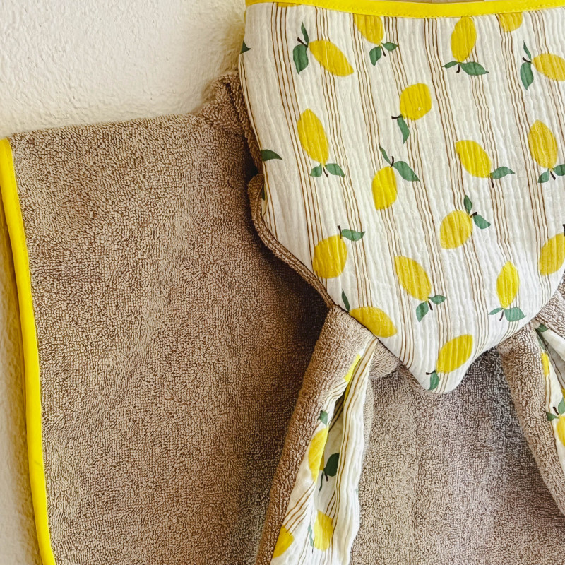 PONCHO DE BAIN – gaze de coton CITRONS DOLCE VITA– Doux, pratique et fabriqué en France
