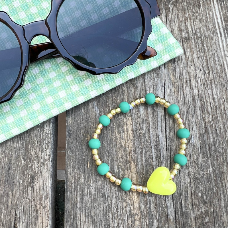 Bracelet femme - PERLES DE VERRE AMBRE & VERTES - UN2CROIX