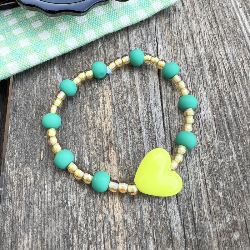 Bracelet femme - PERLES DE VERRE AMBRE & VERTES