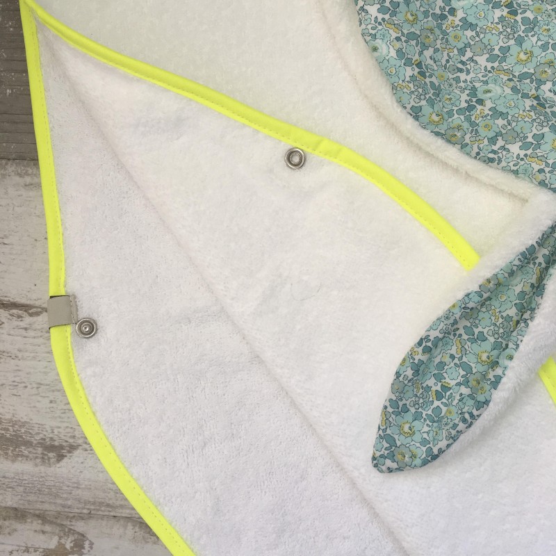 PONCHO DE BAIN UNDEUXCROIX – LIBERTY BETSY TURQUOISE&FLUO - Doux, pratique et fabriqué en France