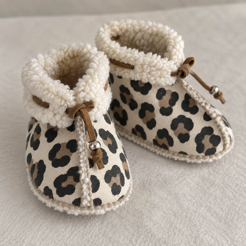 Chaussons bébé unis fourrés LEOPARD | UN2CROIX