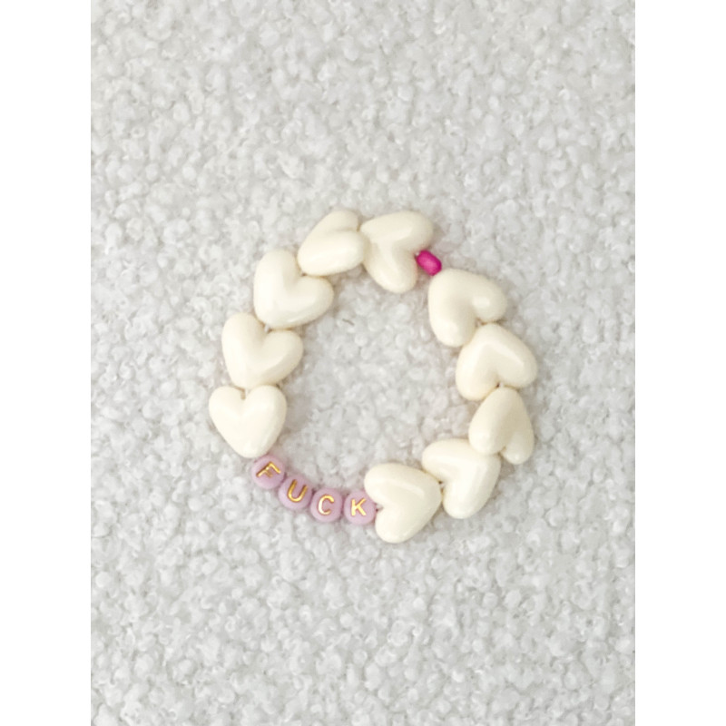 Bracelet "octobre rose" - coeurs ecru et rose - "FUCK"