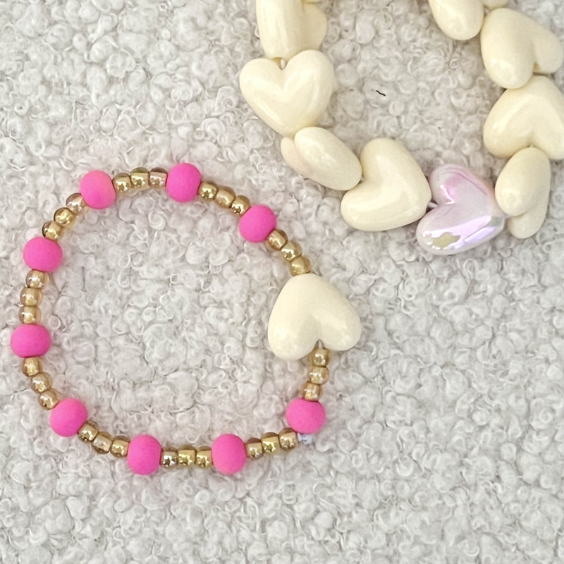 Bracelet "octobre rose" - perles de verre ambre & rose fluo