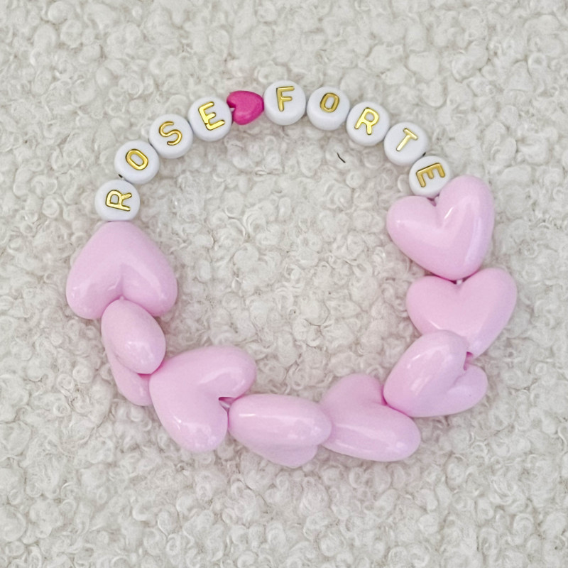 Bracelet "octobre rose" - maxi coeurs roses - "rose & forte"