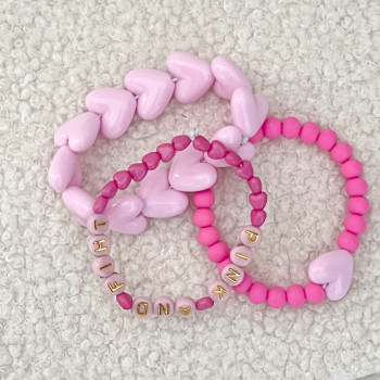Bracelet "octobre rose" - maxi coeurs roses - (avec ou sans message)