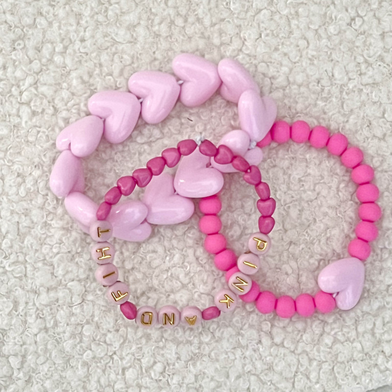 Bracelet "octobre rose" - maxi coeurs roses - (avec ou sans message)