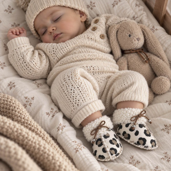 Chaussons bébé unis fourrés LEOPARD | UN2CROIX