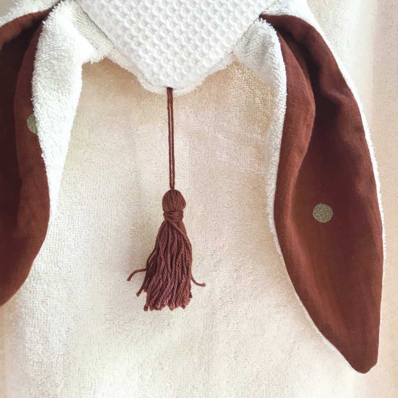 PONCHO DE BAIN UNDEUXCROIX – BERBERE - TERRACOTA POIS OR – Doux, pratique et fabriqué en France