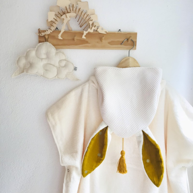 PONCHO DE BAIN UNDEUXCROIX – BERBERE - MOUTARDE POIS OR – Doux, pratique et fabriqué en France