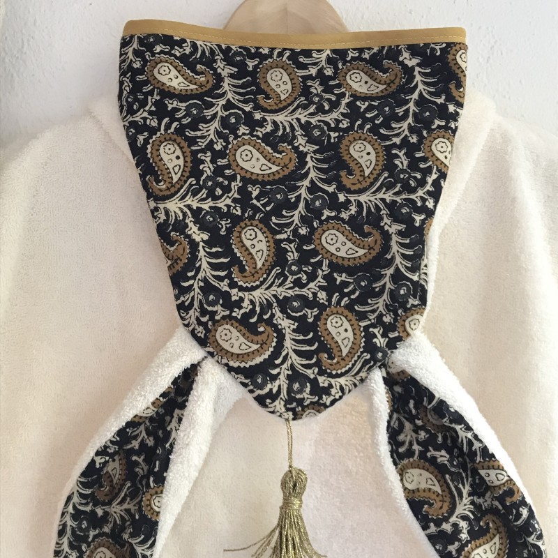 PONCHO DE BAIN UNDEUXCROIX – BERBERE - BLOCK PRINT NOIR&MOUTARDE – Doux, pratique et fabriqué en France
