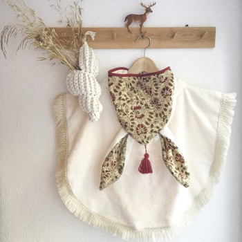 PONCHO DE BAIN – BOHEME - BLOCK PRINT - ECRU & TERRACOTA - Doux, pratique et fabriqué en France
