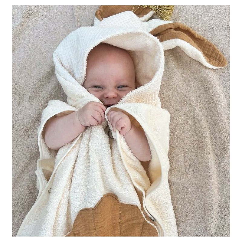 PONCHO DE BAIN UNDEUXCROIX – COQUILLAGE & CRUSTACÉS - CAMEL – Doux, pratique et fabriqué en France